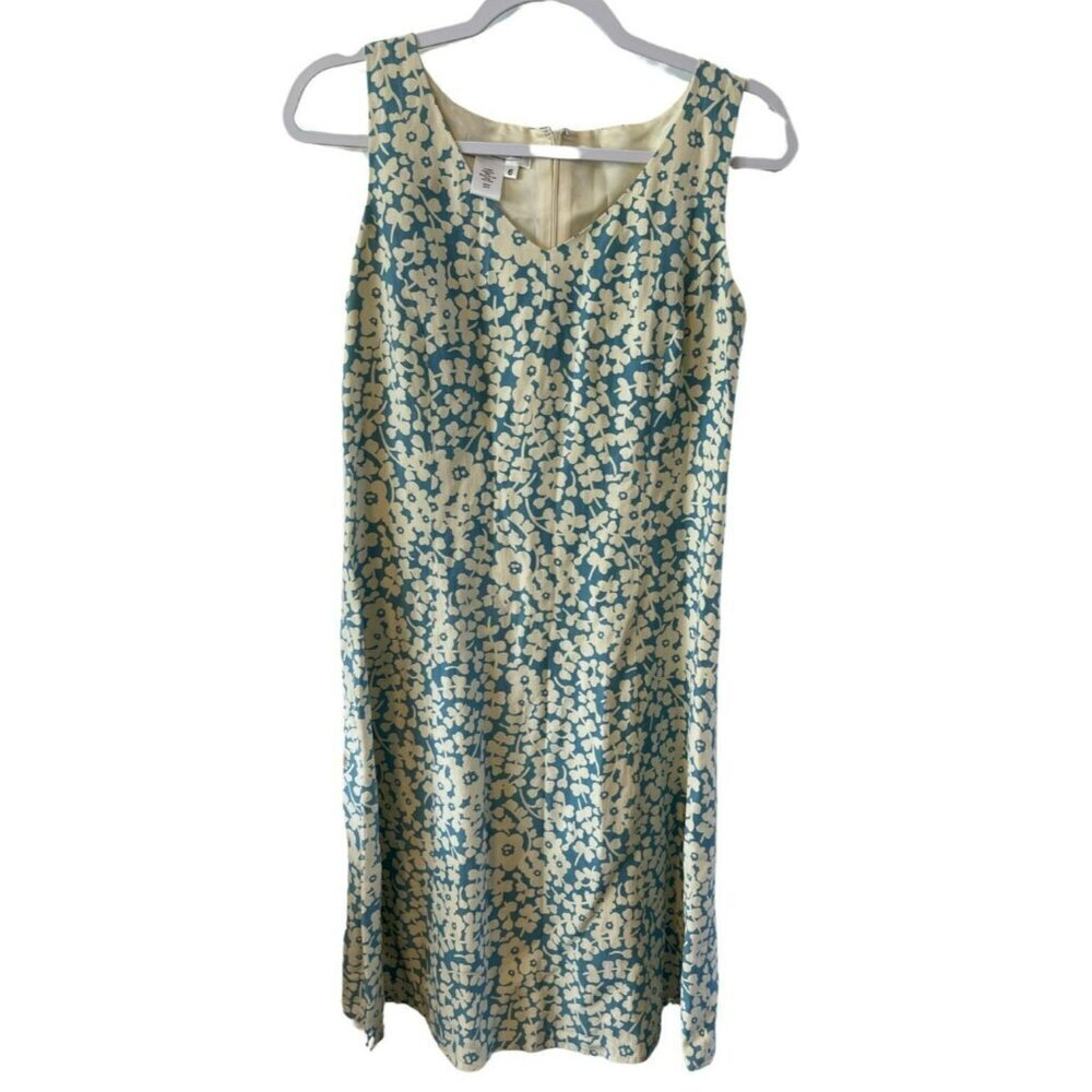 NWOT Coldwater creek Dress 6 Blue Floral Silk Linen Cottagecore fairy summer